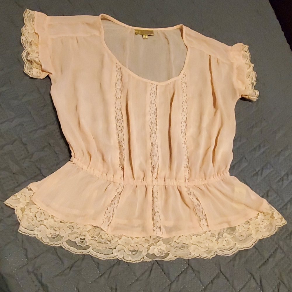 Princess Vera Wang Sheer Lace Peplum Blouse